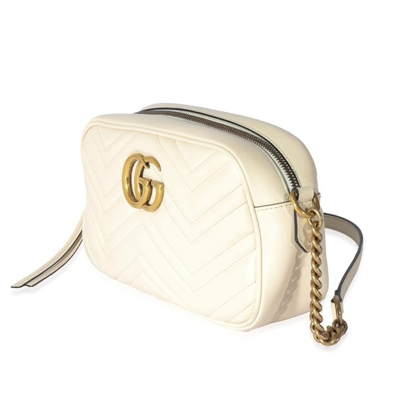 Gucci White Leather Small GG Marmont Shoulder Bag - Picture 2 of 8